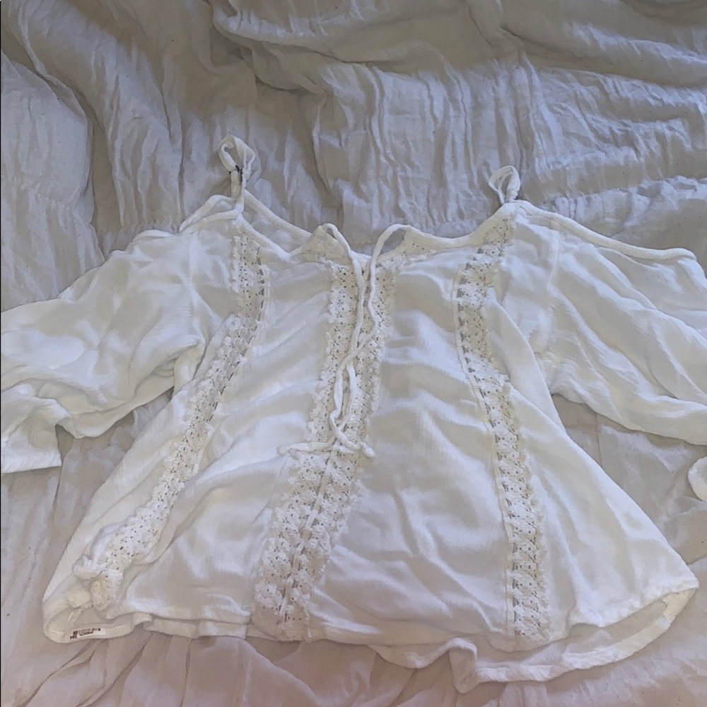 over the shoulder white lace top